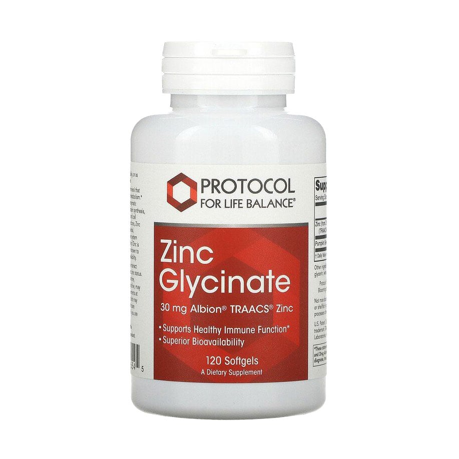 Гліцинат цинку Protocol For Life Balance Zinc Glycinate 30 мг, 120 гелевих капсул